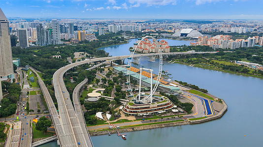 美丽的空中视图Singapore城市风景4k时间间隔视频的预览图