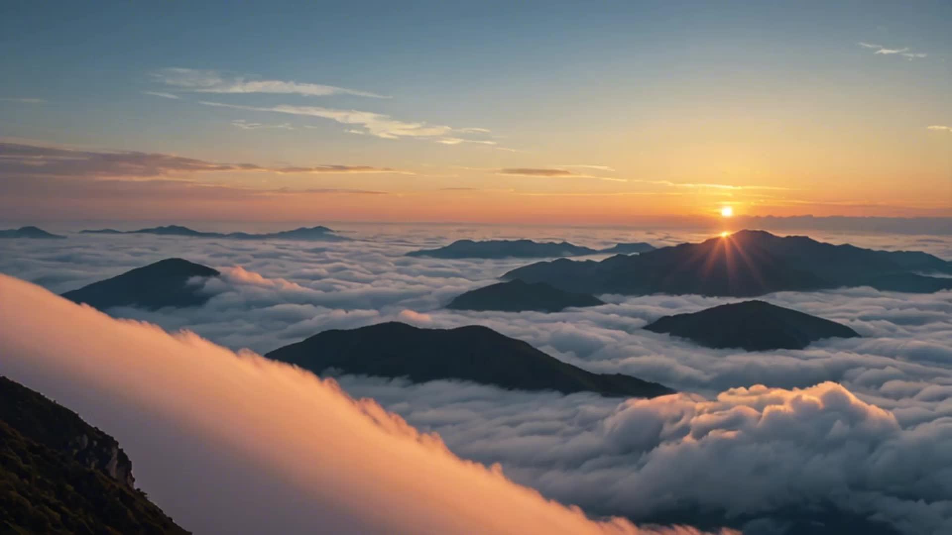 日出山中的云海震撼风景视频的预览图