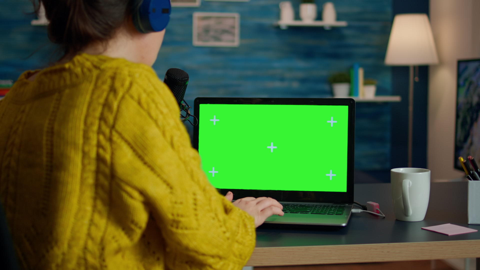 博客博客使用绿色屏幕在笔记本电脑上阅读视频的预览图