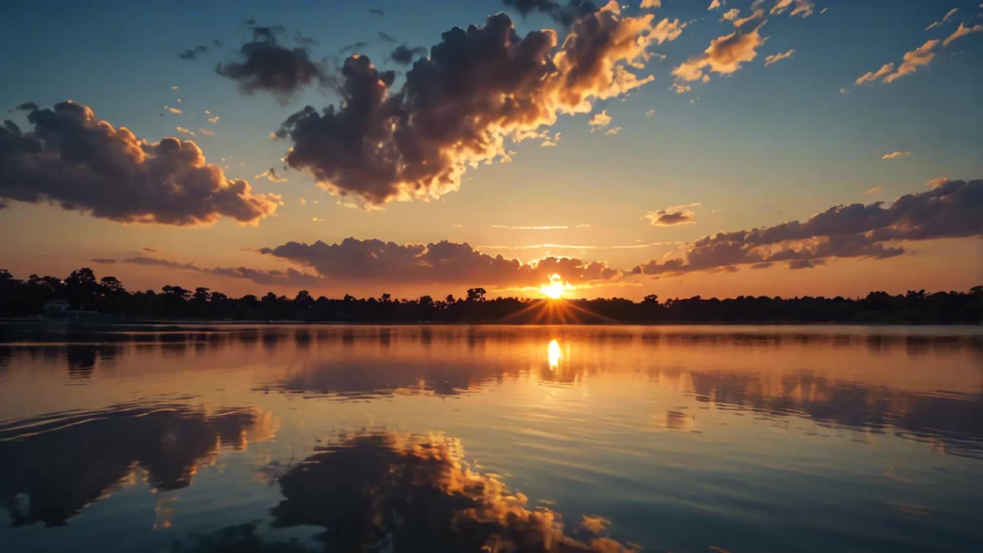 湖日落火烧云自然风光景色自然风光视频的预览图