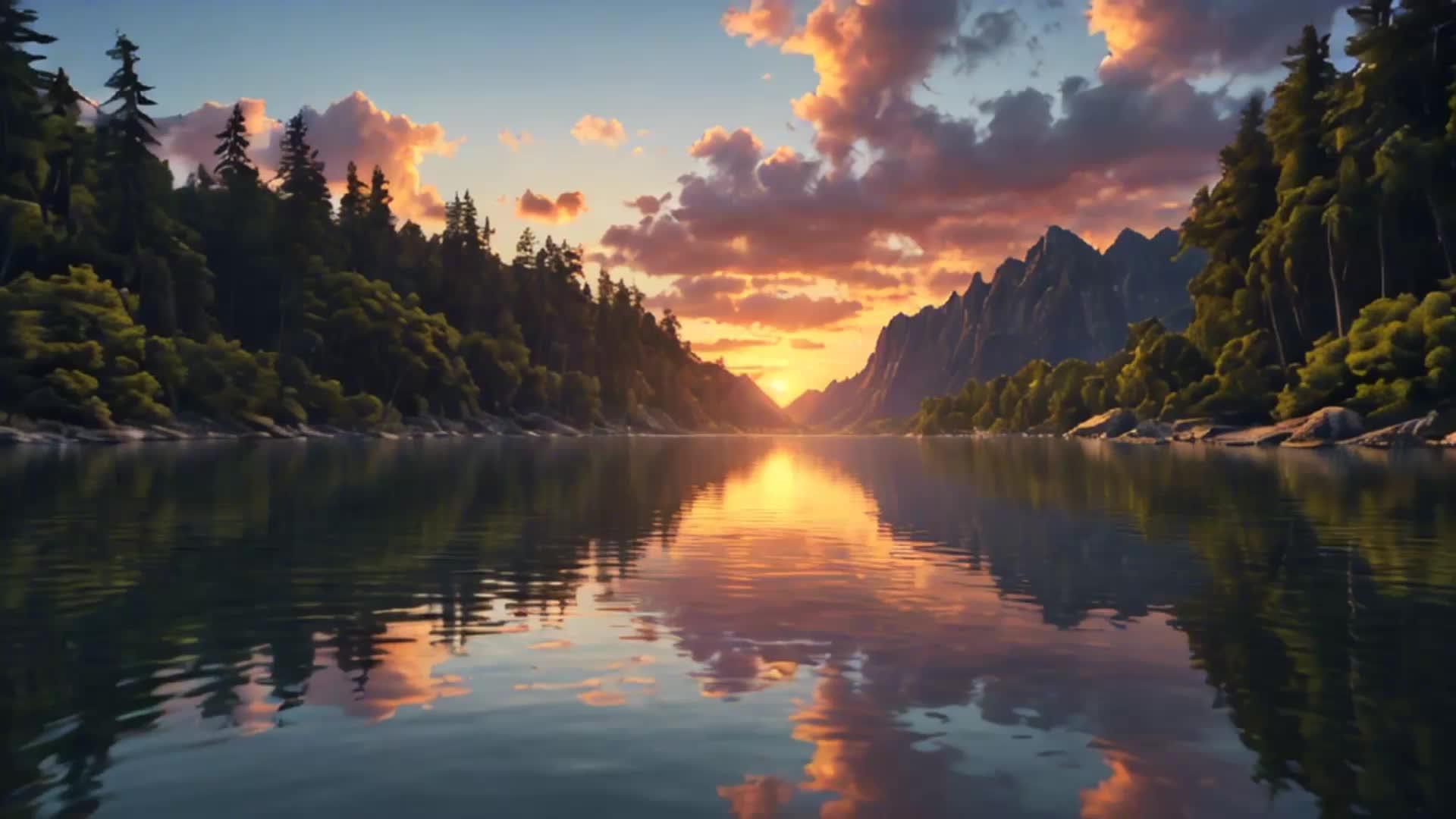 湖日落火烧云自然风光景色自然风光视频的预览图