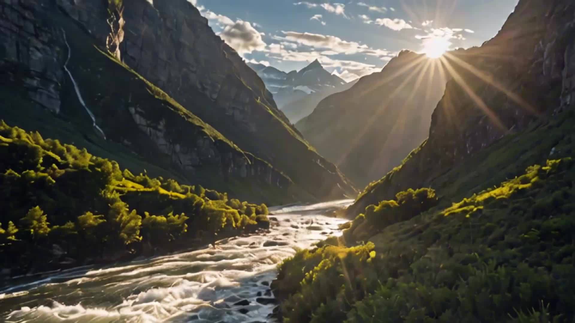 河流穿过山谷美丽自然风光视频的预览图