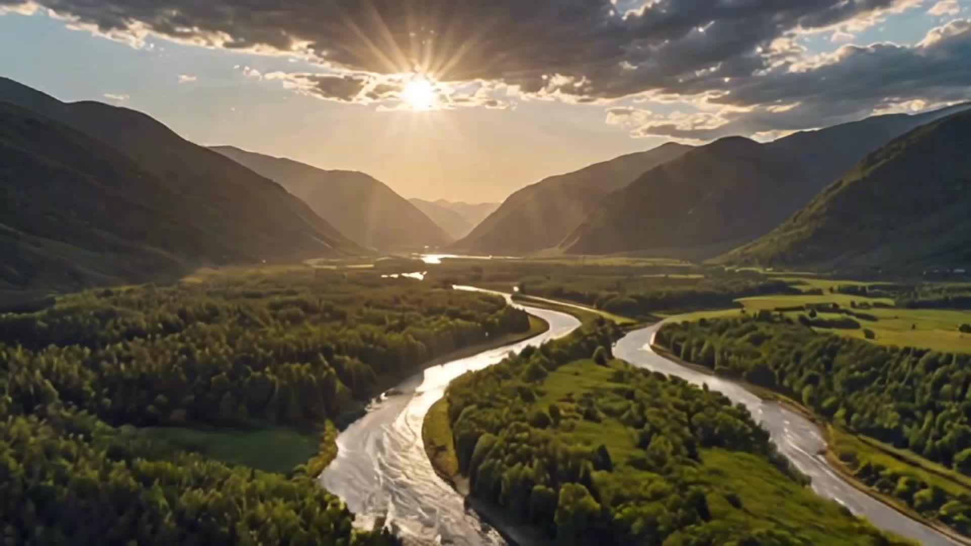 阳光下的大气山河自然景色视频的预览图