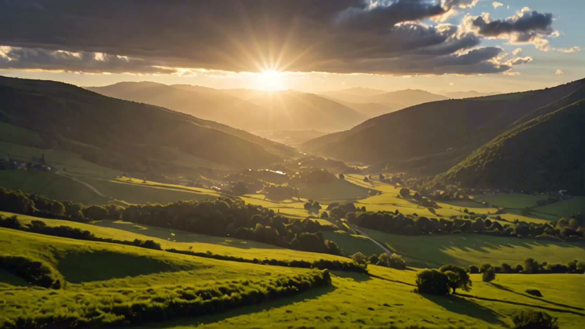 大气山谷在阳光下自然景色视频的预览图