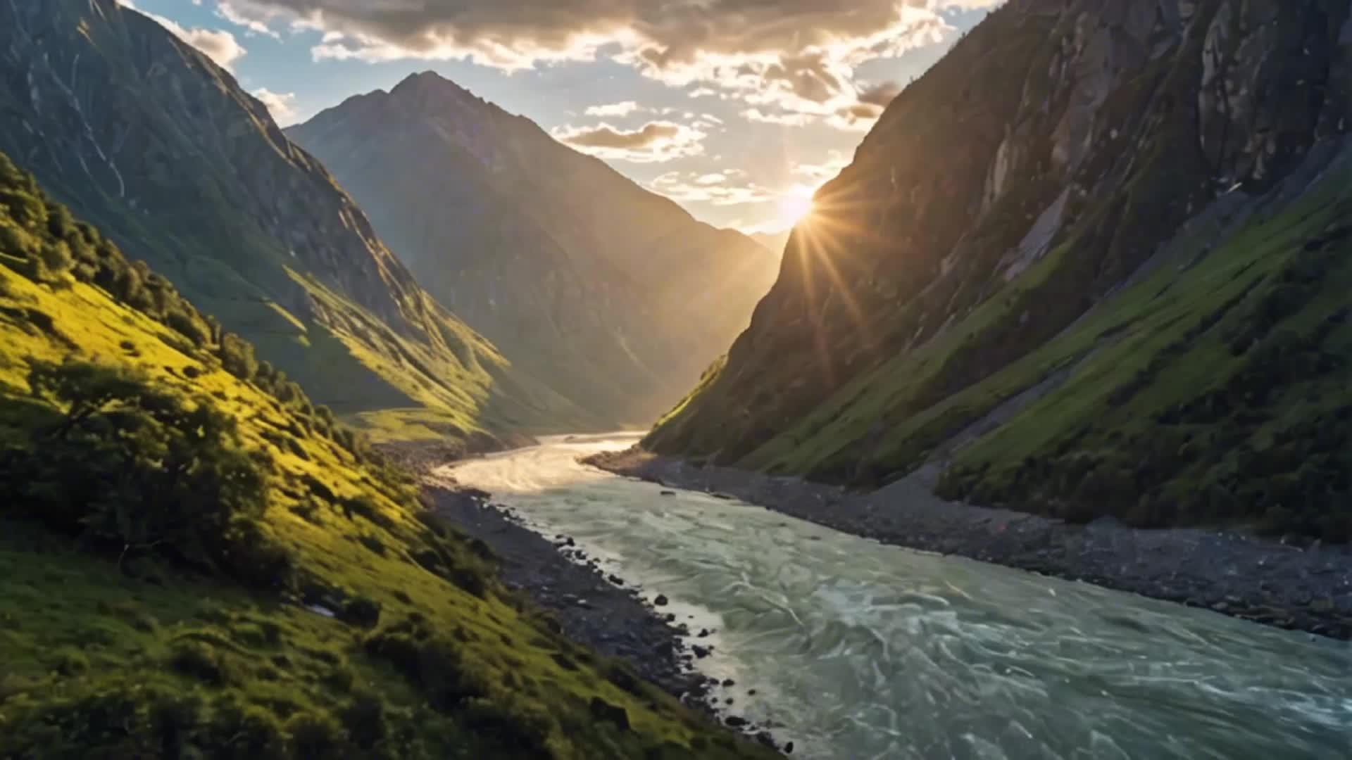 山谷与河流的自然风光视频的预览图