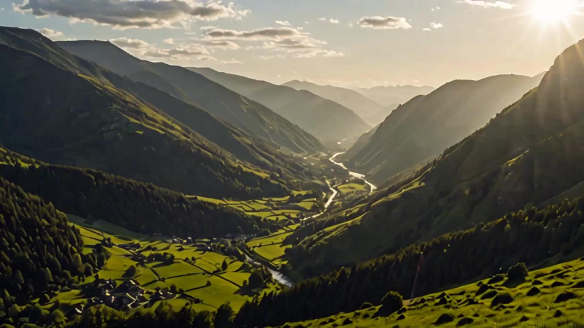 阳光下山谷的风景视频的预览图