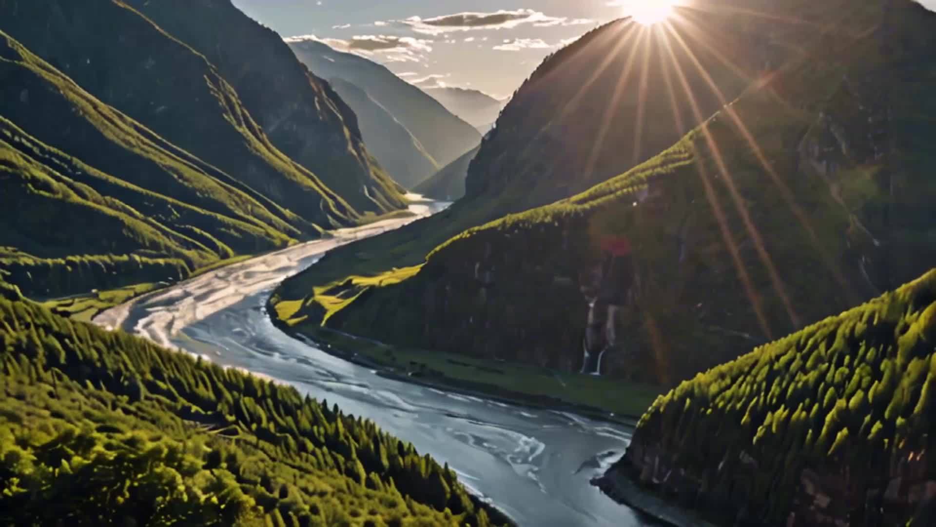 山谷河流日出日落视频的预览图