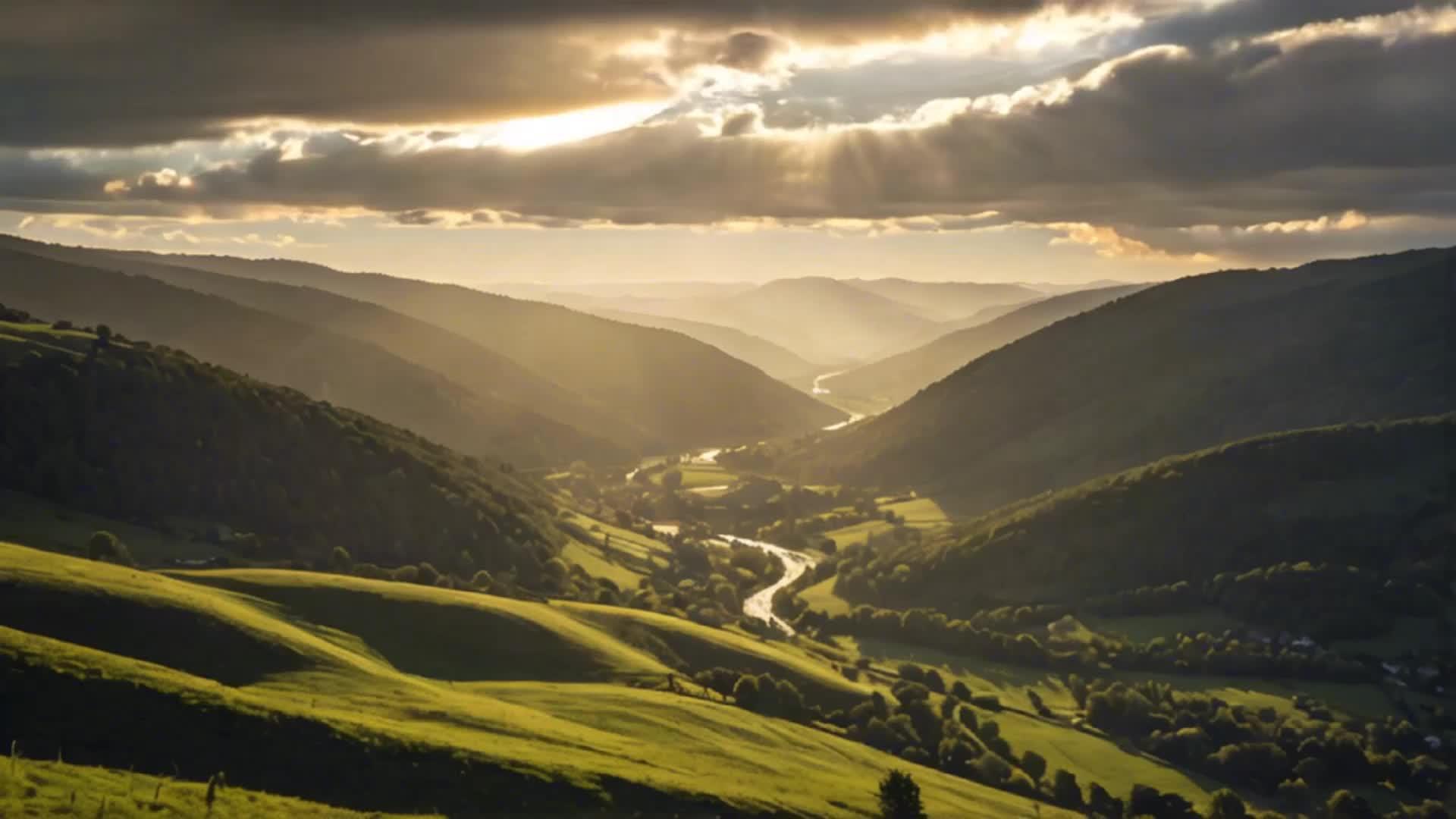 山谷河流日出风景视频的预览图