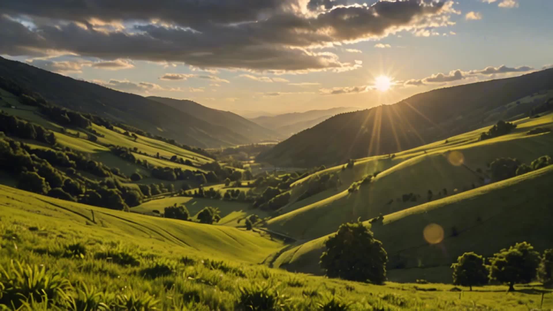 山谷日落的自然风光视频的预览图