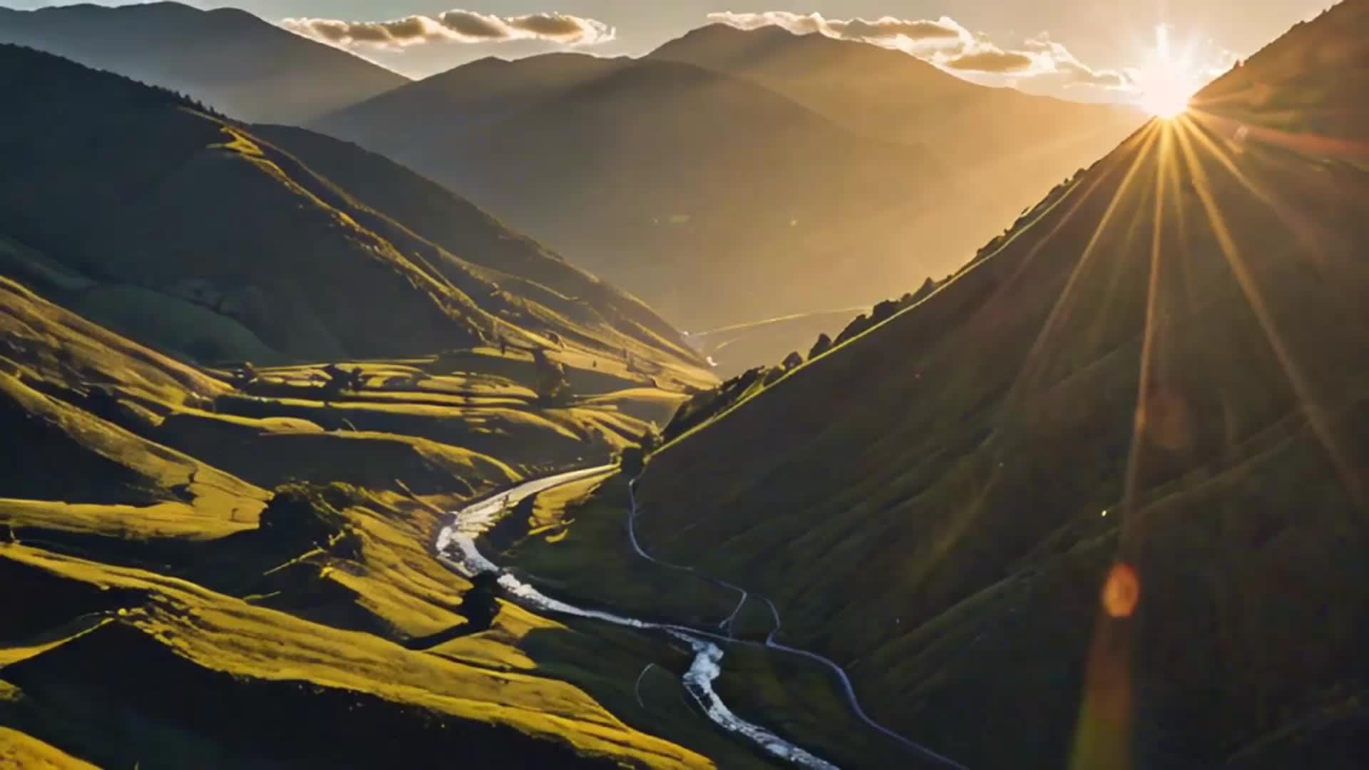 山谷河流日出日落自然风光视频的预览图