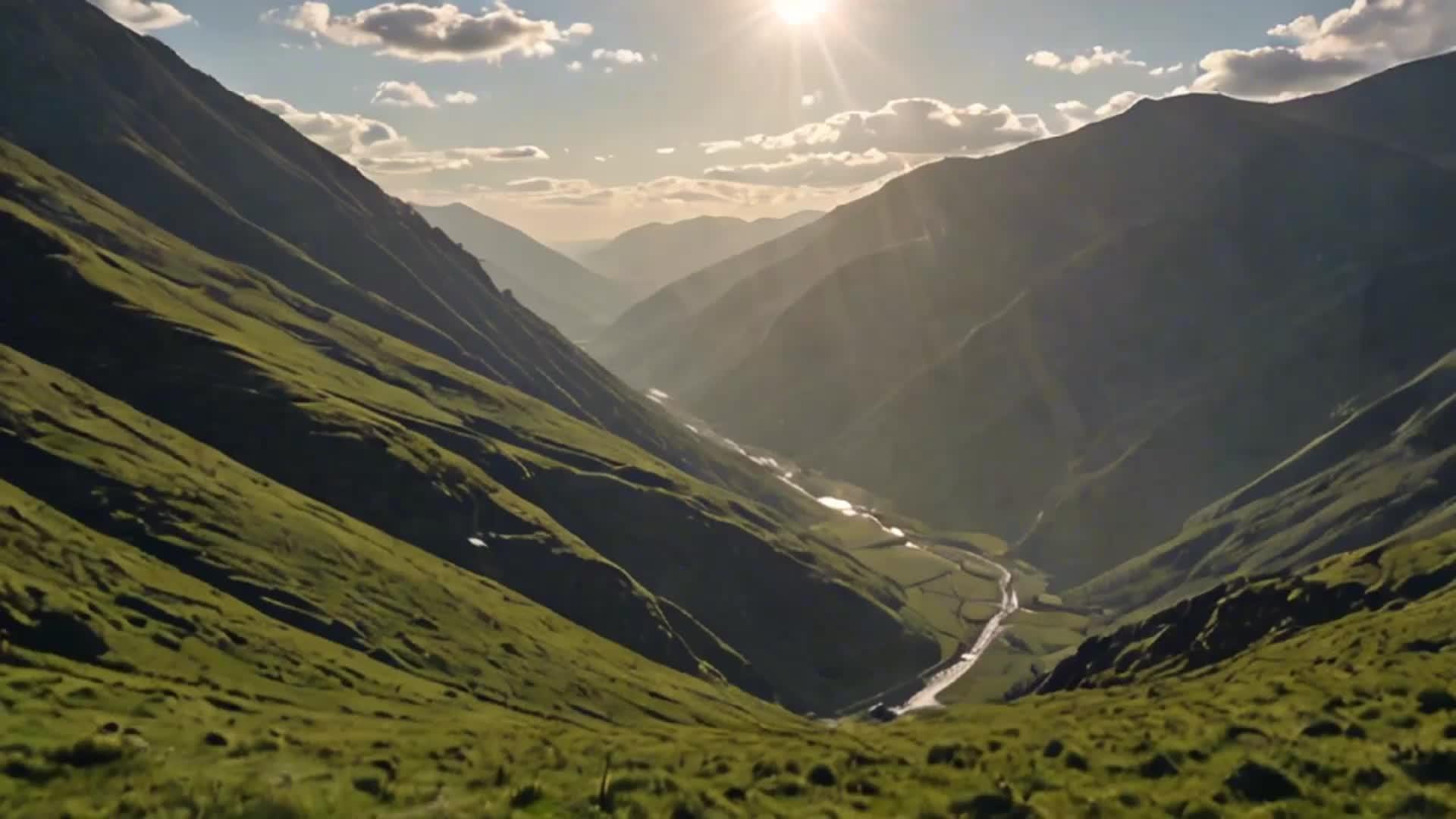 太阳穿过山谷河流自然风光自然视频的预览图
