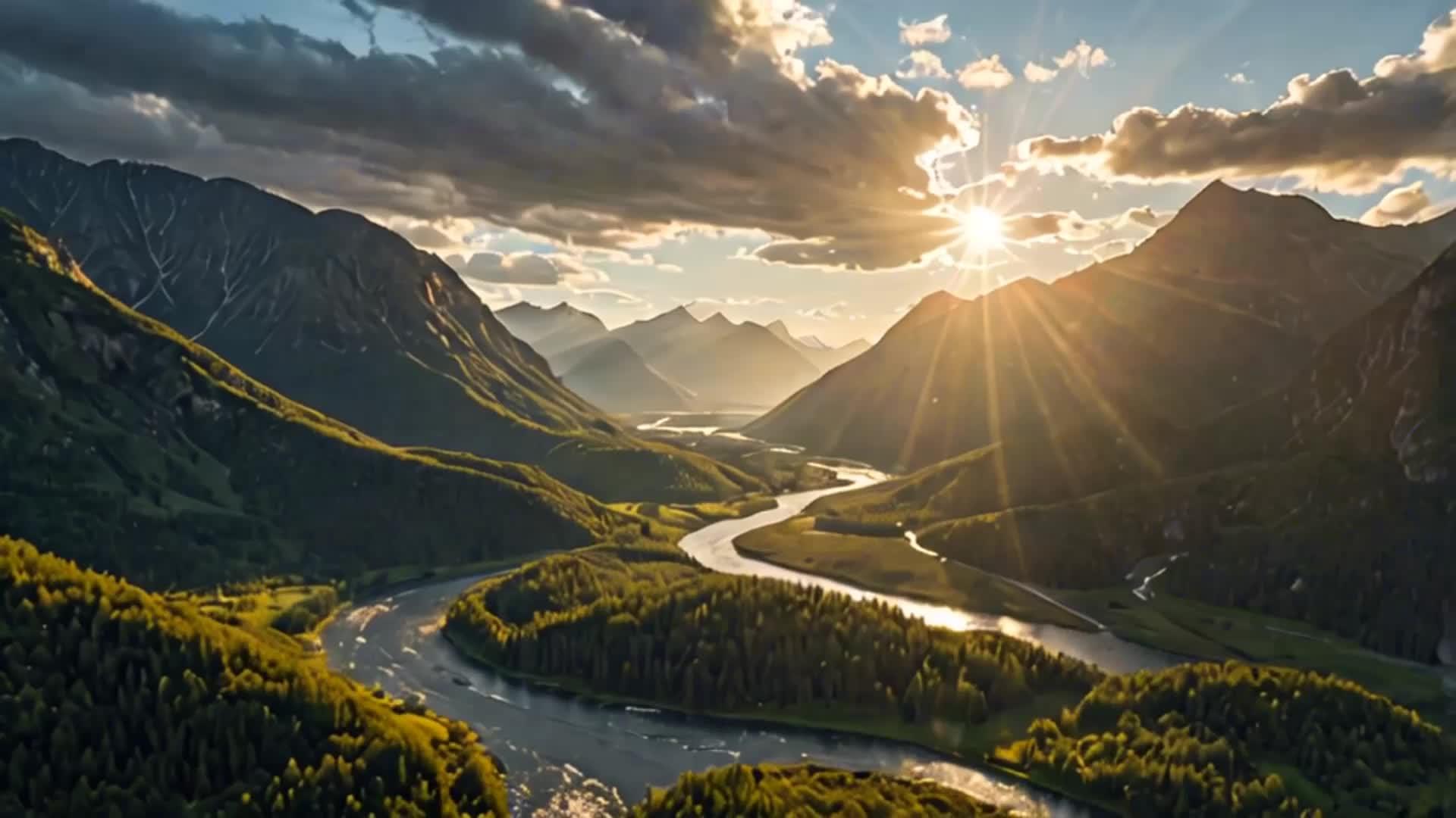 阳光穿过山谷河流景色景色景色景色视频的预览图