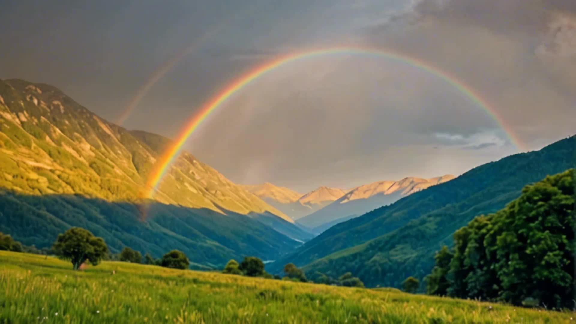 阳光穿过山谷彩虹大气震撼自然风光景色视频的预览图