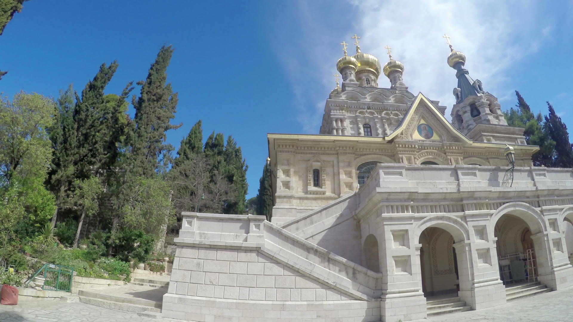 在橄榄山上俄罗斯正统的伊斯兰教玛格达琳教堂的外观Jerusalem视频的预览图