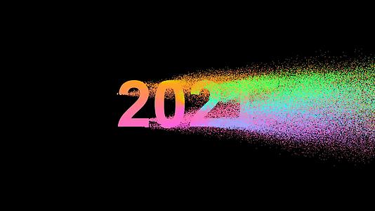 数字2020破碎成许多彩色颗粒飞走留下新的数字2021视频的预览图