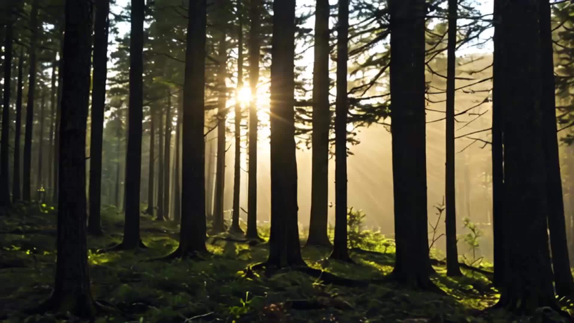 阳光穿过树林的自然风光视频的预览图