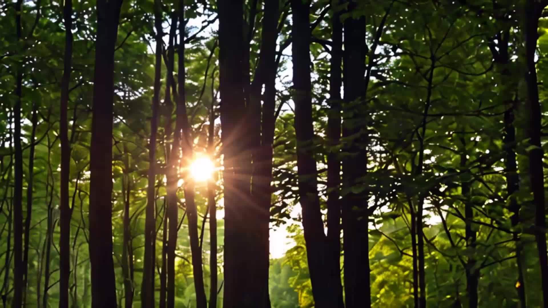阳光穿过树林的风景视频的预览图