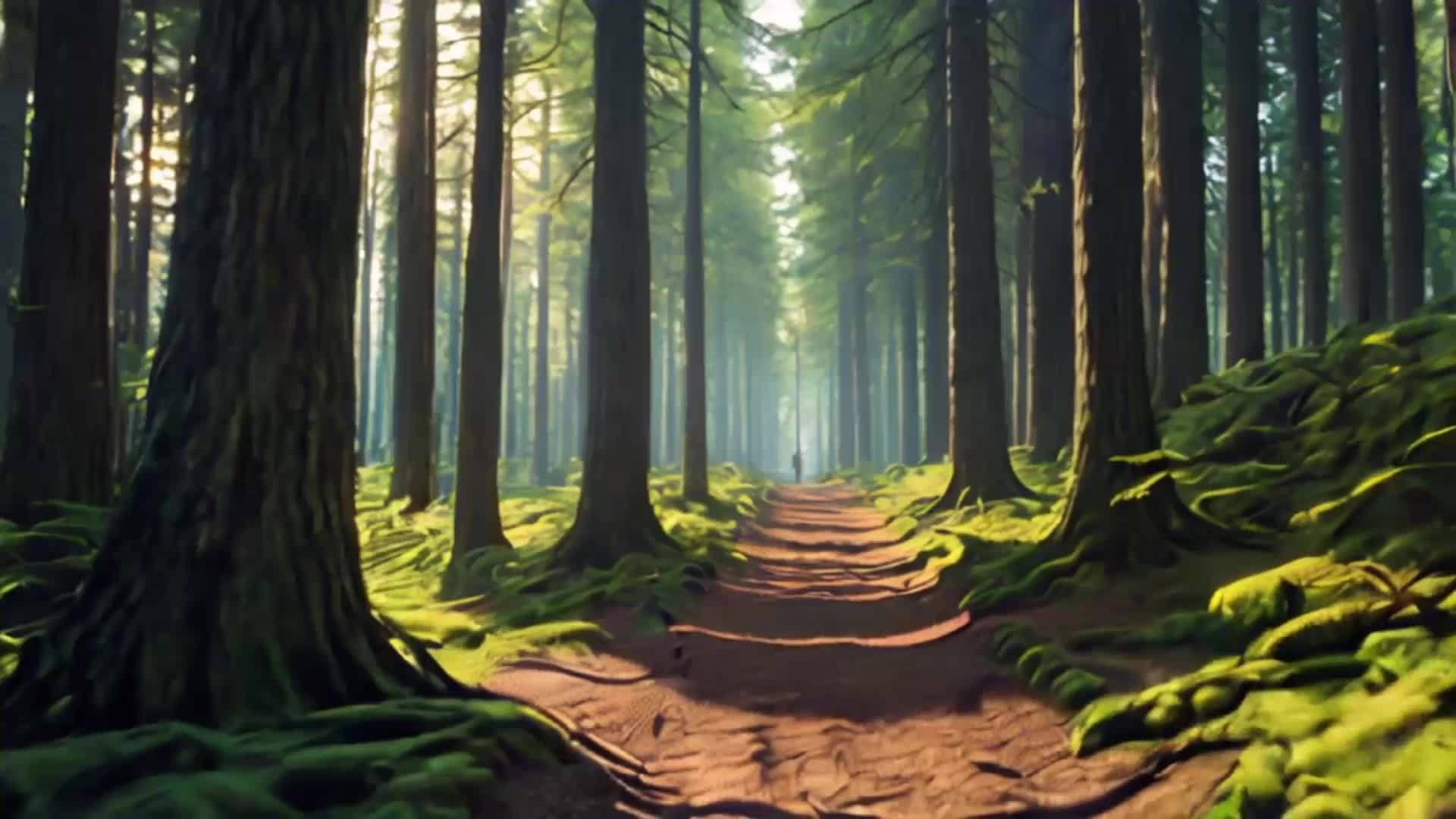阳光穿过森林小径视频的预览图