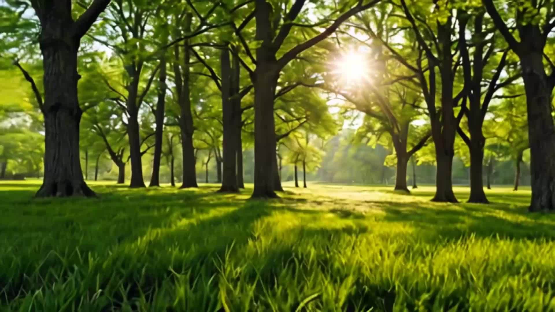 阳光穿过树林草原的自然风光视频的预览图