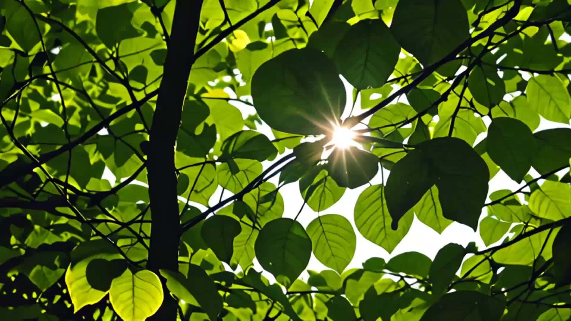 春天的阳光穿过树叶的风景视频的预览图