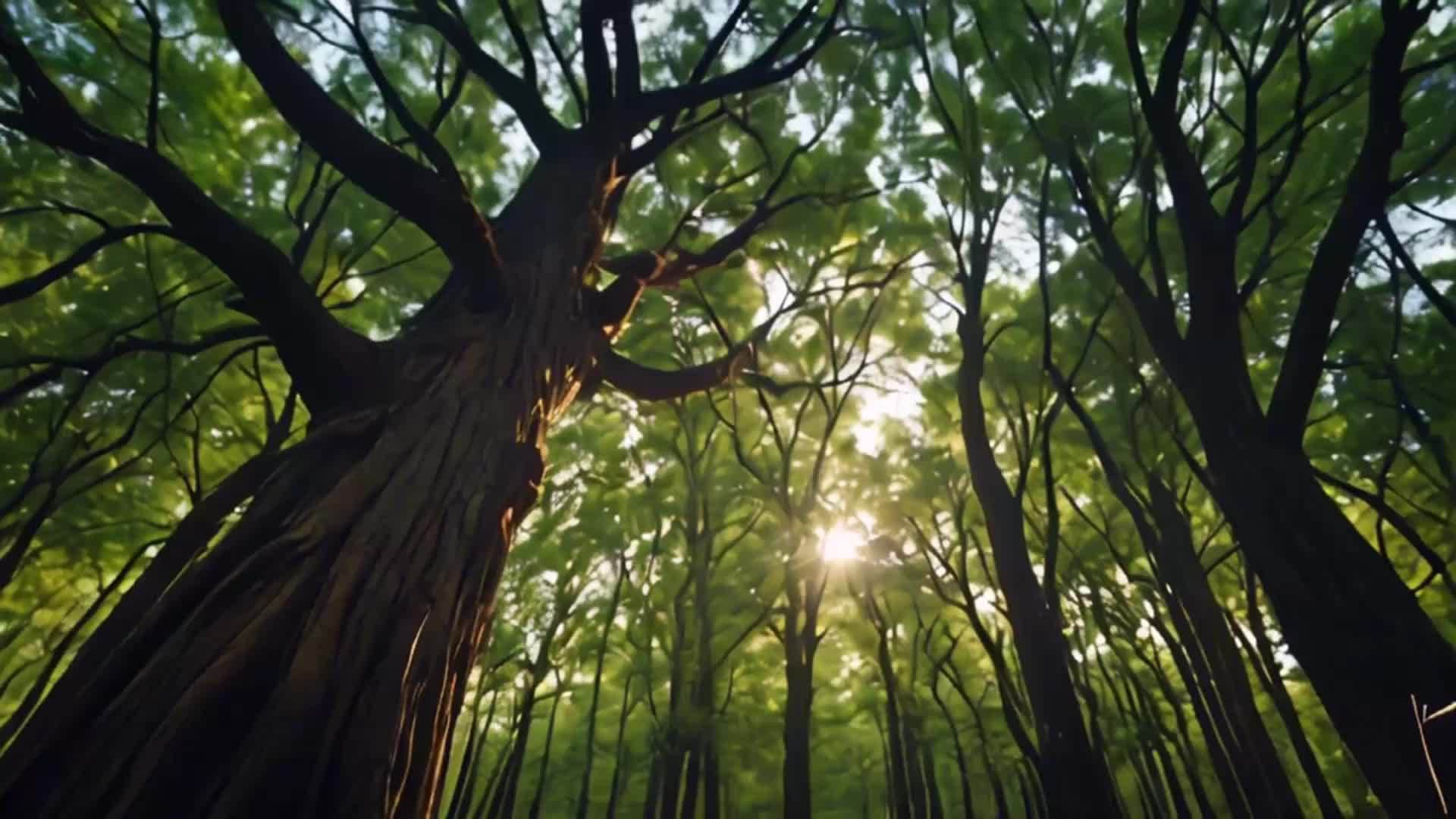 阳光透过树林的自然风光俯拍视频的预览图
