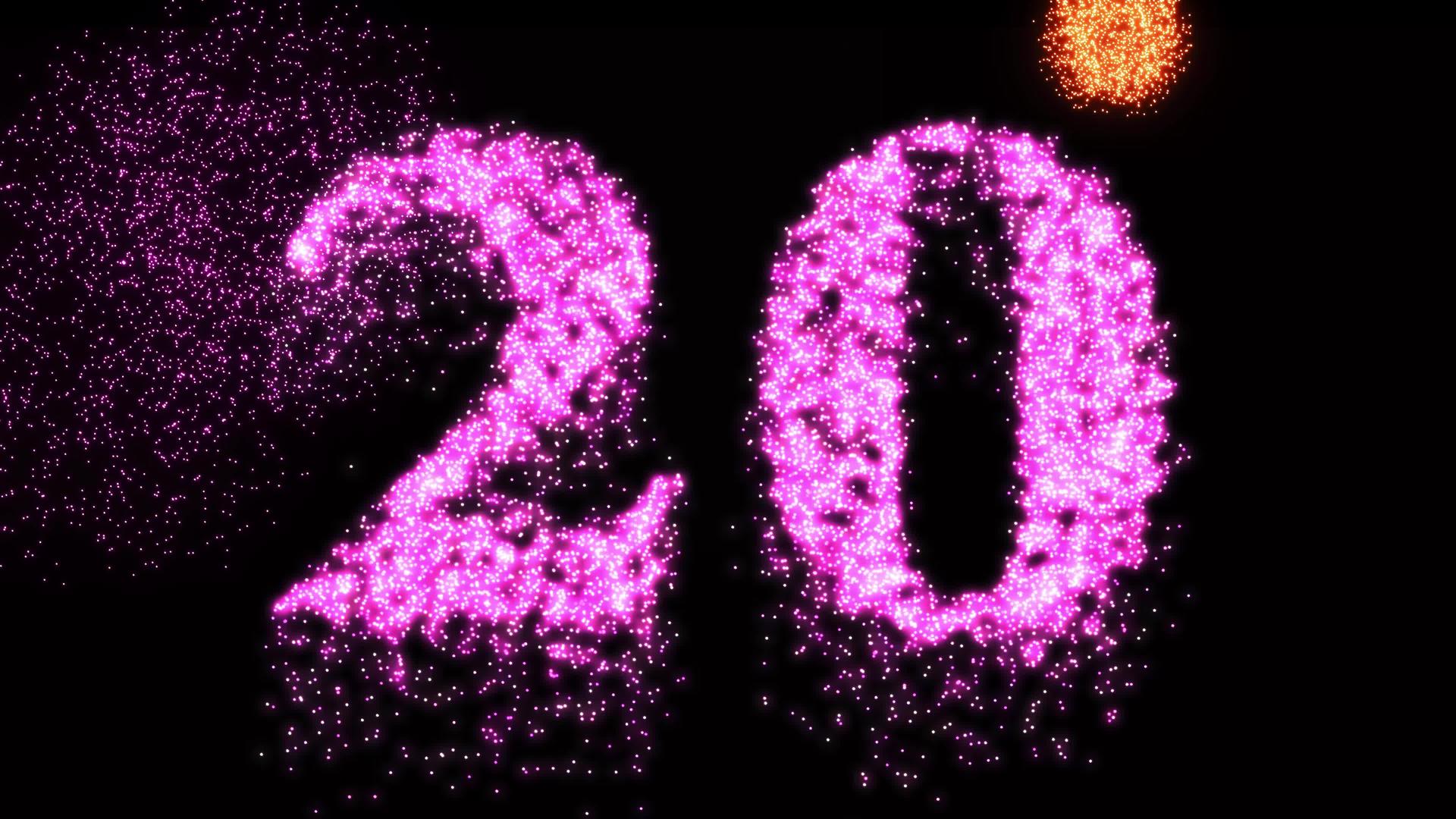 20个烟花庆祝数字或粉红色霓虹灯视频动画视频的预览图