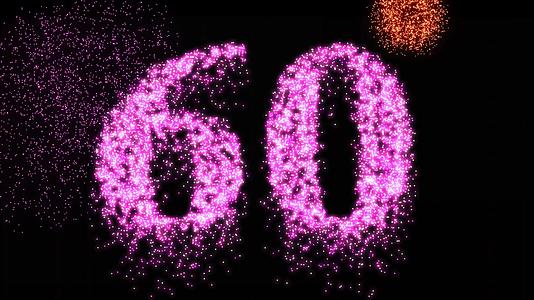 60个烟花庆祝数字或粉红色霓虹灯庆祝视频动画视频的预览图