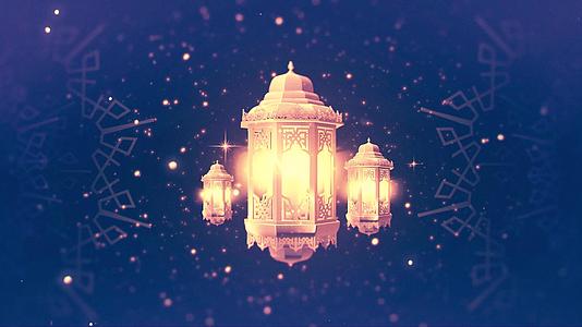 斋月蜡烛摩洛哥灯笼有黎明的天空背景和发光的星星视频的预览图