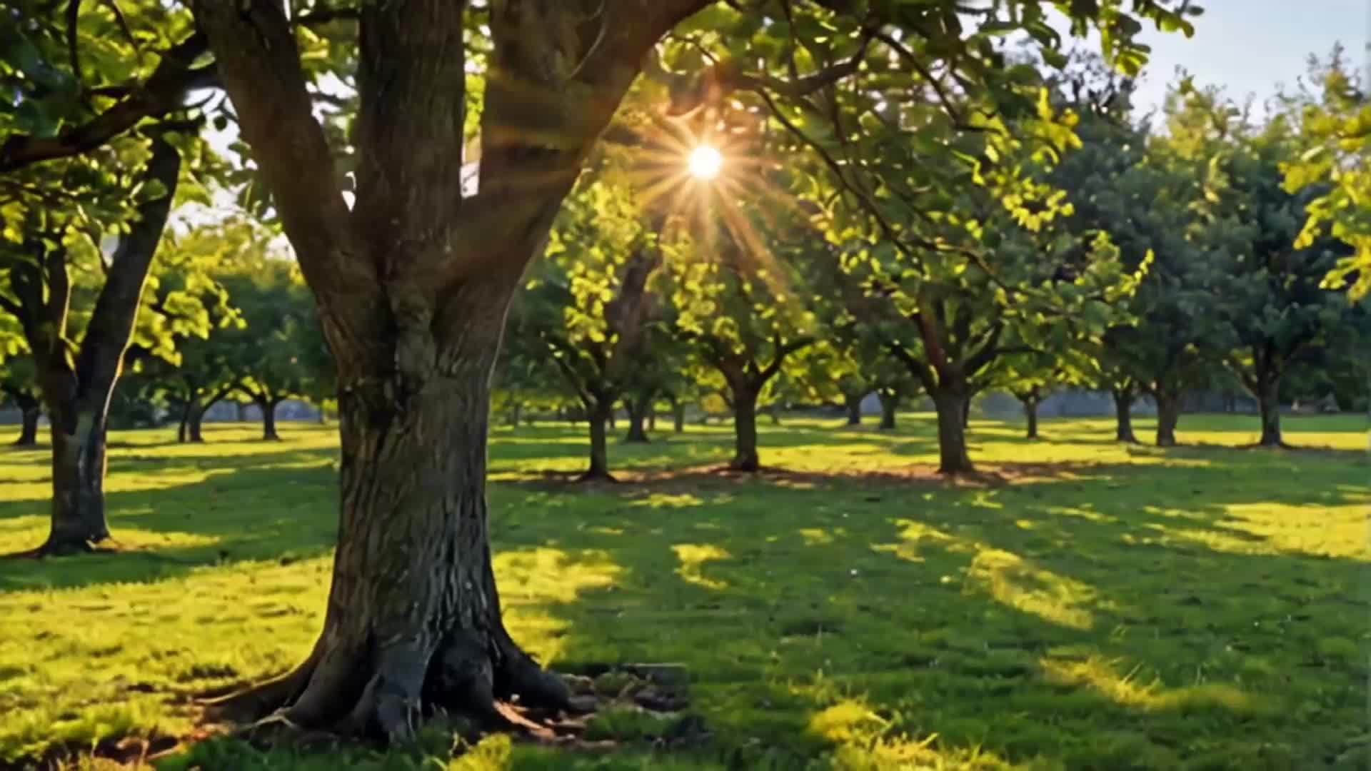 阳光穿过果园果树农业生态场景视频的预览图