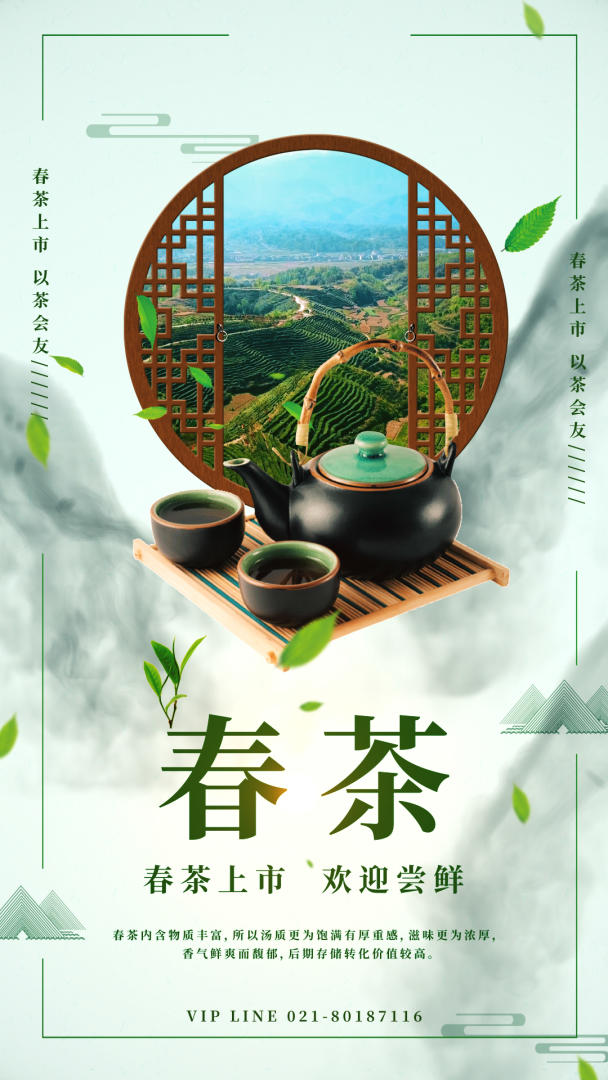 中国风简洁春茶视频海报视频的预览图