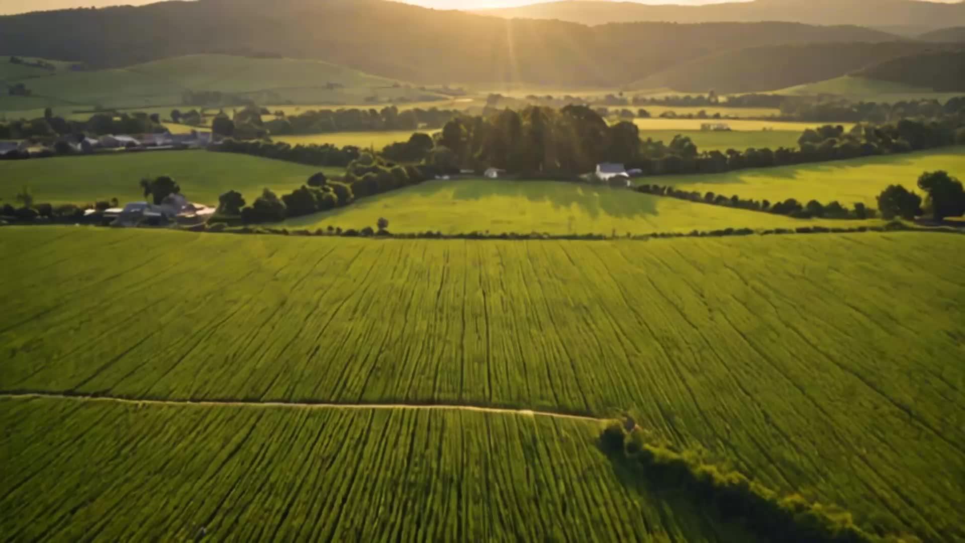 阳光穿过广阔的绿色农田视频的预览图