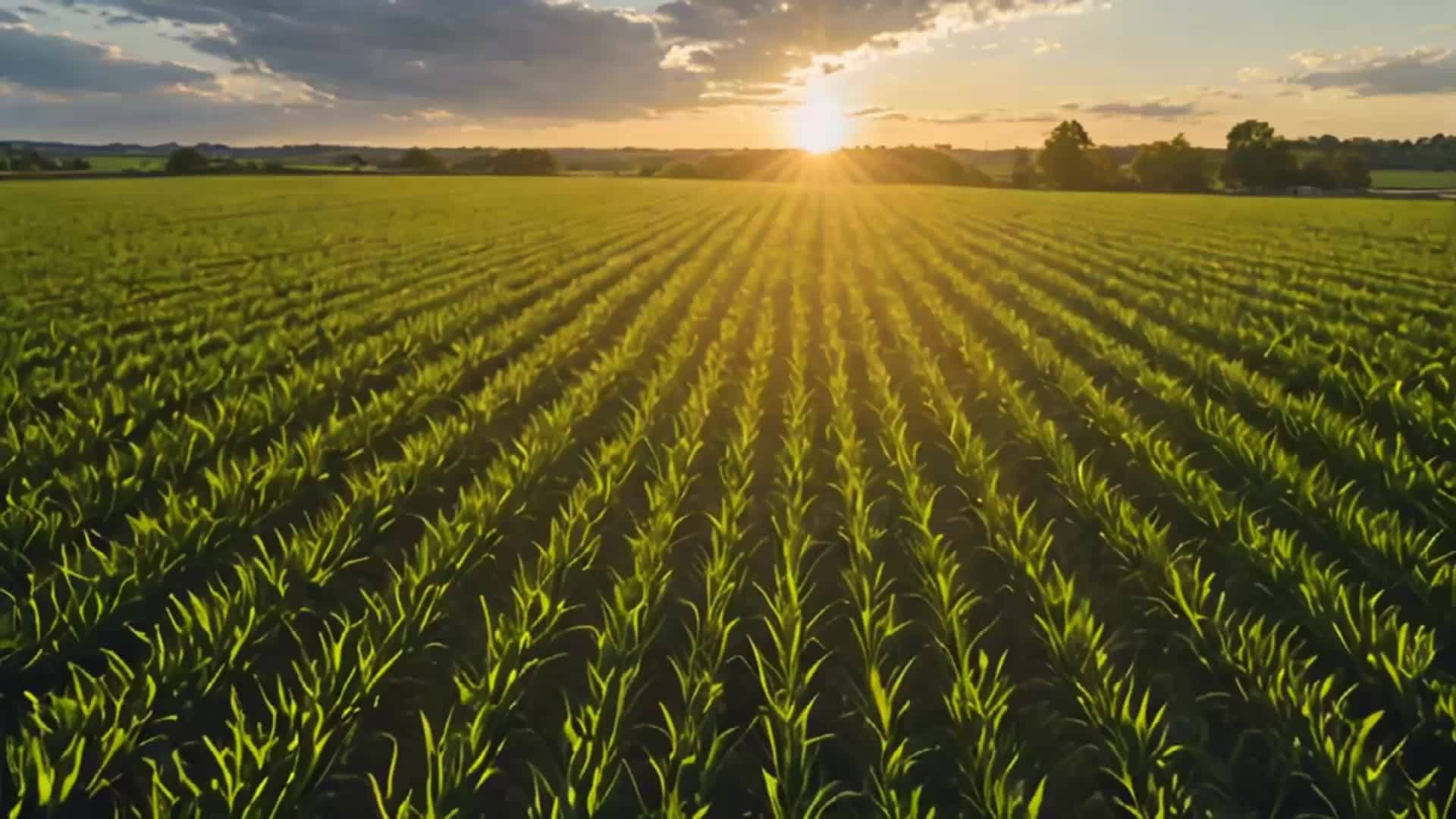 阳光穿过广阔的农田和农场视频的预览图