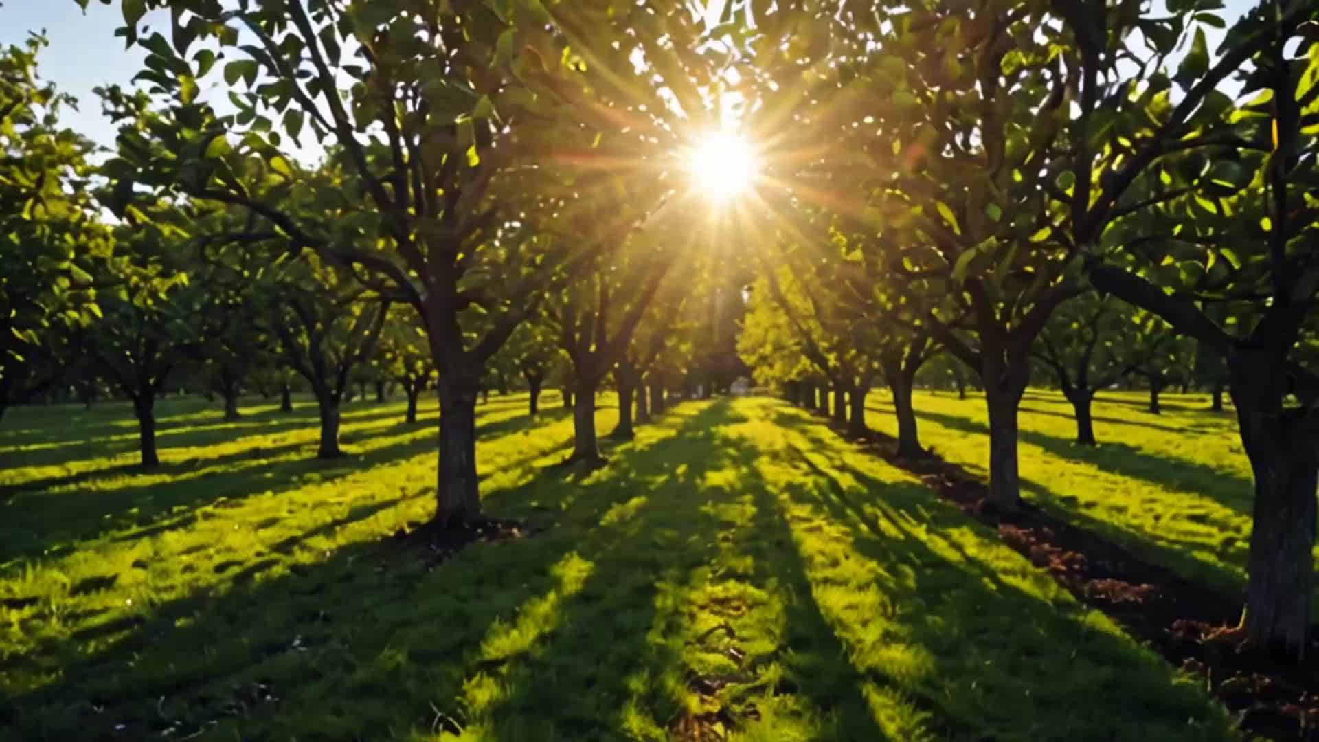 太阳穿过果园场景视频的预览图