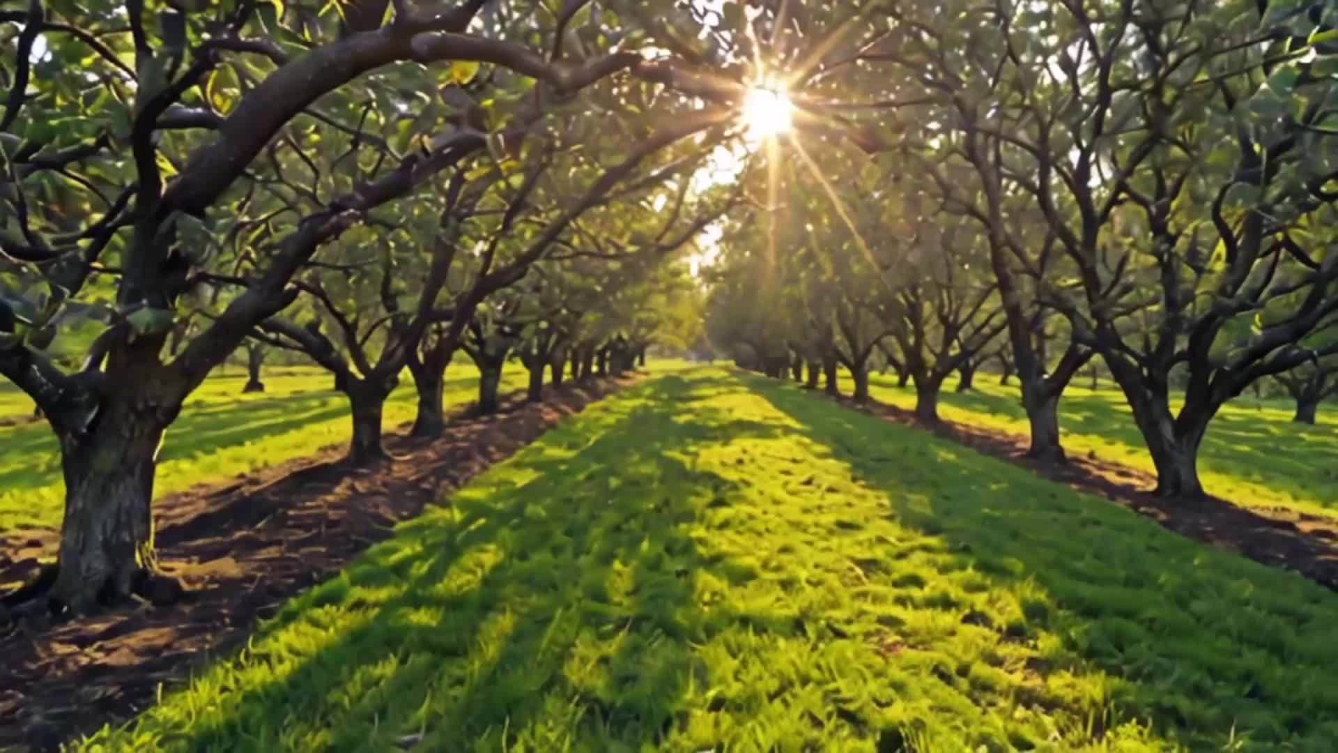 阳光穿过果园美丽视频的预览图
