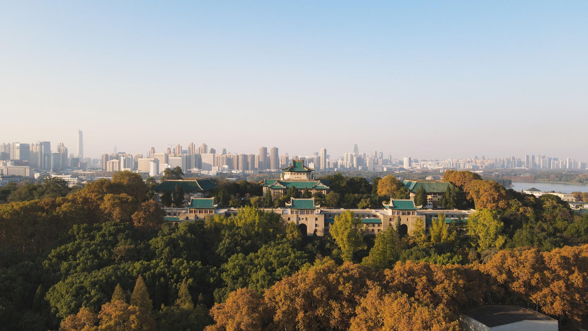 航拍武汉大学樱顶老建筑群秋天校园地标4k素材视频的预览图