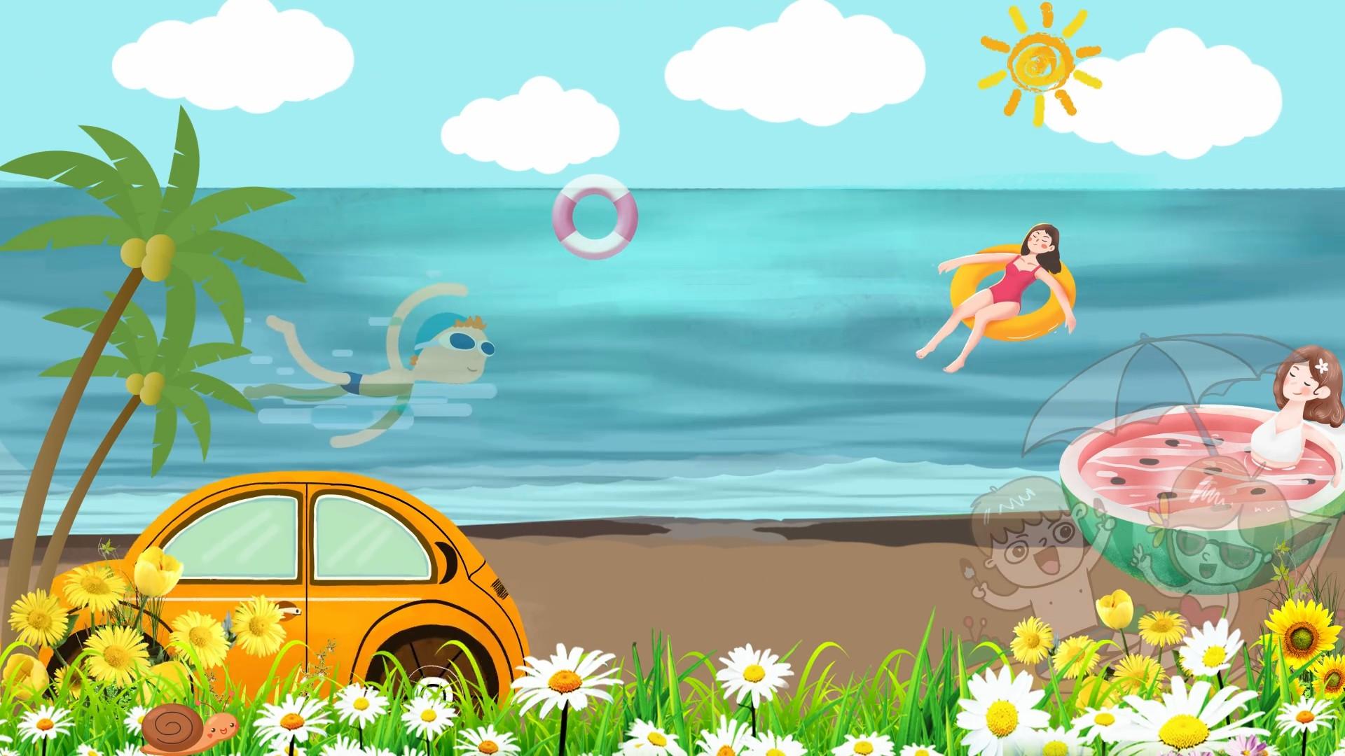 夏日狂欢海边游泳背景视频的预览图