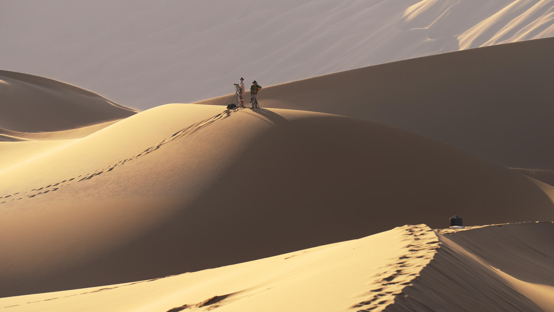 在内蒙古阿拉善沙漠无人区沙丘上游客4k素材视频的预览图