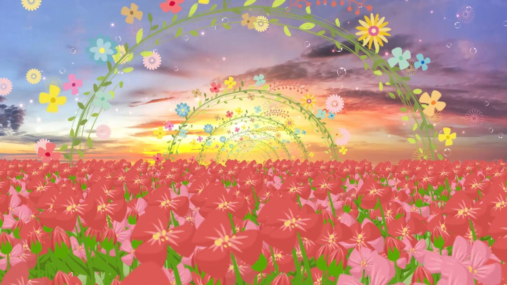 唯美动态温馨花海大气粒子花朵舞台背景视频视频的预览图