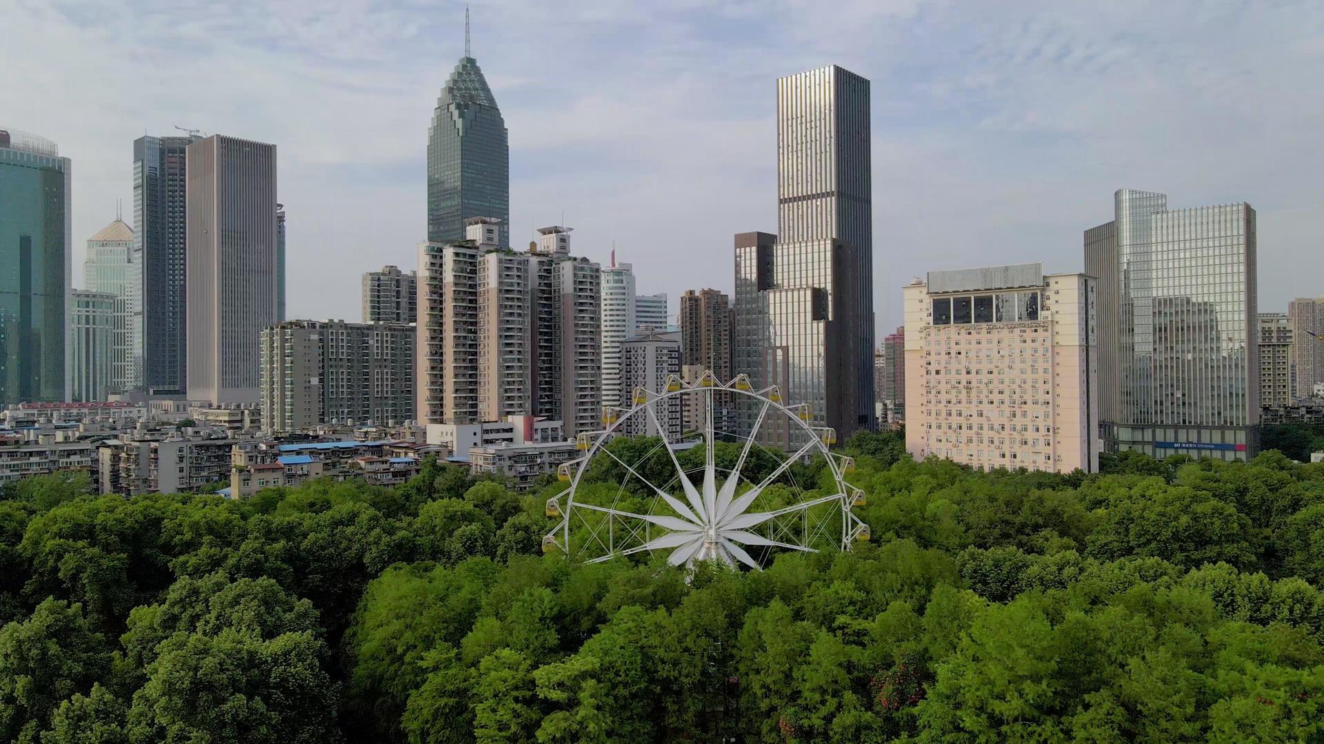 城市里的摩天轮和摩天大楼视频的预览图