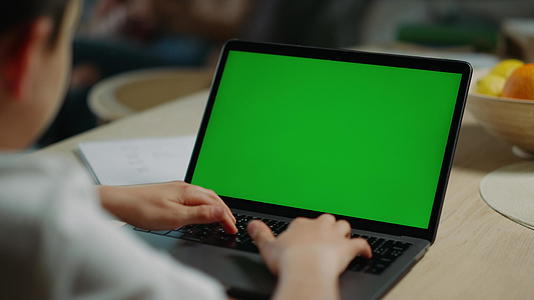 男孩正在浏览绿屏笔记本电脑视频的预览图