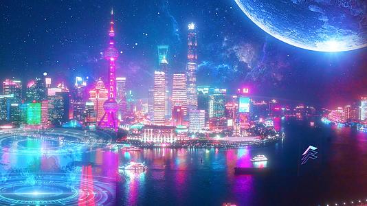 朋克风霓虹未来城市上海视频的预览图
