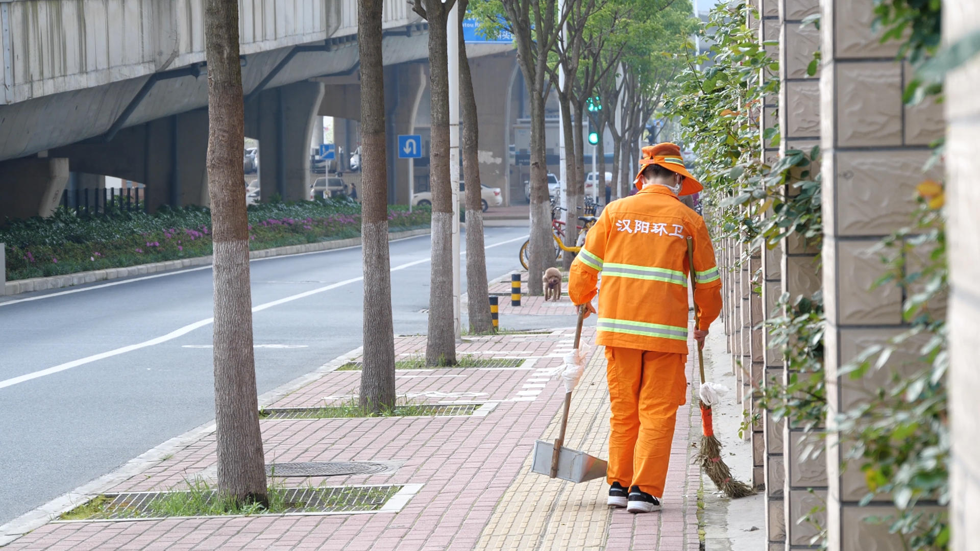 4K环卫工人清洁工清洁道路清扫垃圾劳动人民视频的预览图