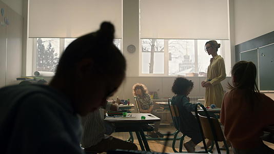 站在教室前的女老师正在讲课孩子们在学校课堂上学习视频的预览图