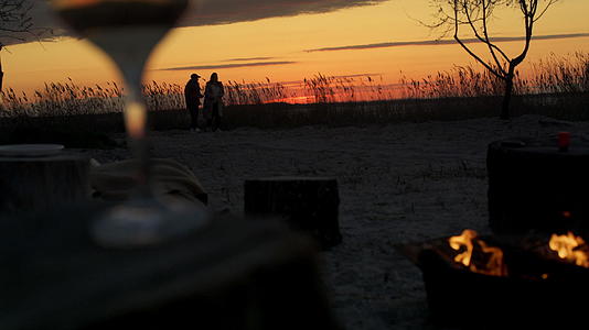 浪漫的情侣在海边看日落视频的预览图