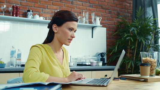 女性在家用电脑看信息视频的预览图