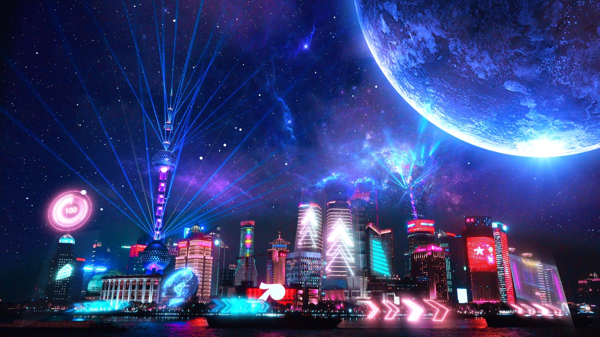 朋克风霓虹未来科技城市视频的预览图