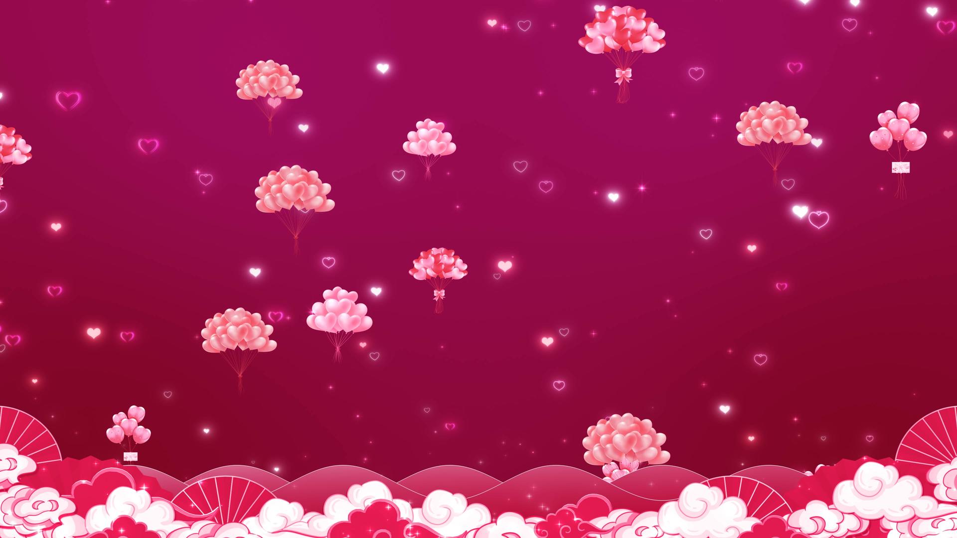 爱心气球视频背景粉色浪漫漫漫画漂浮上升视频的预览图