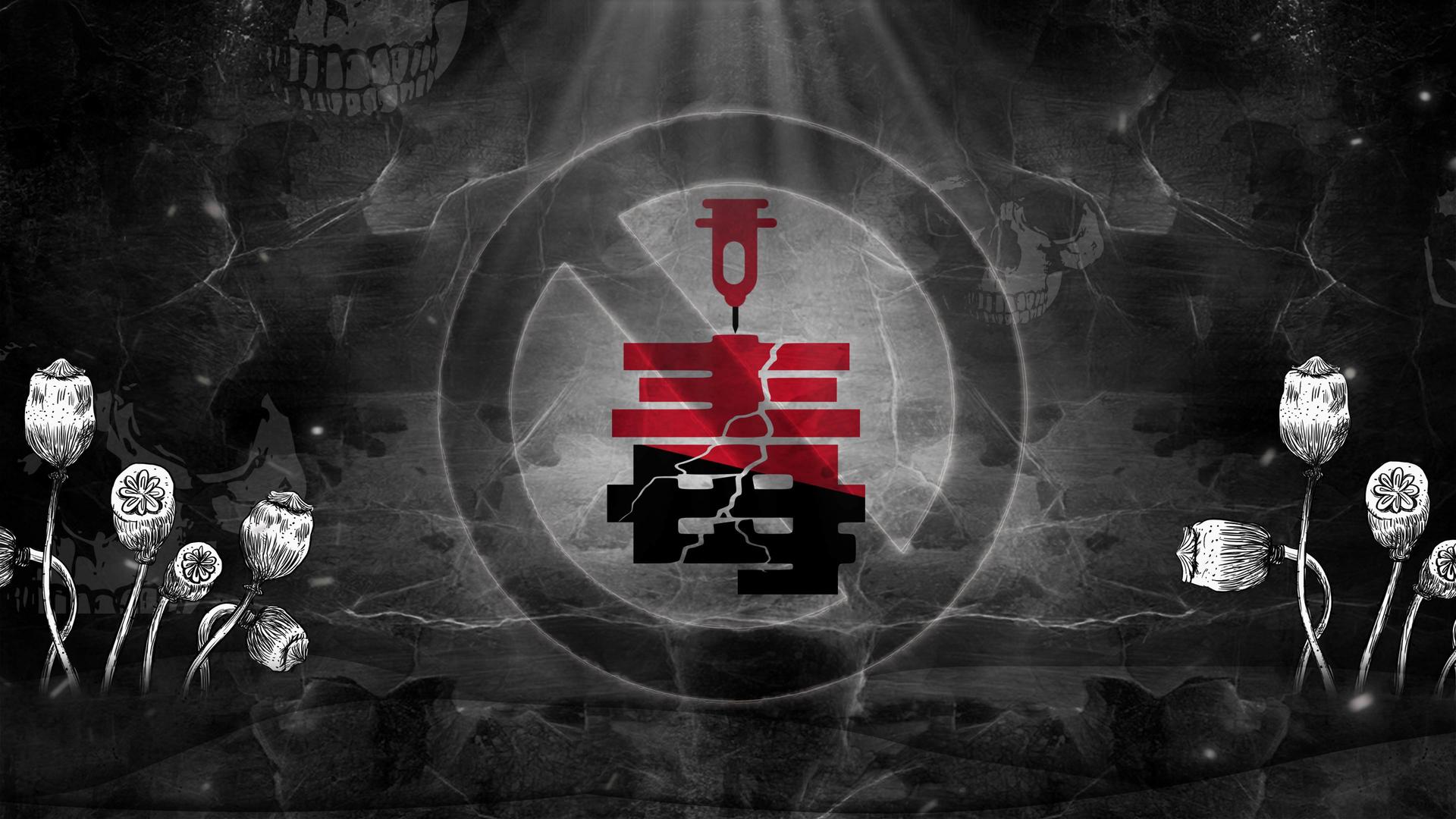 灰色暗调罂粟骷髅头火花粒子飞舞国际禁毒日背景视频的预览图