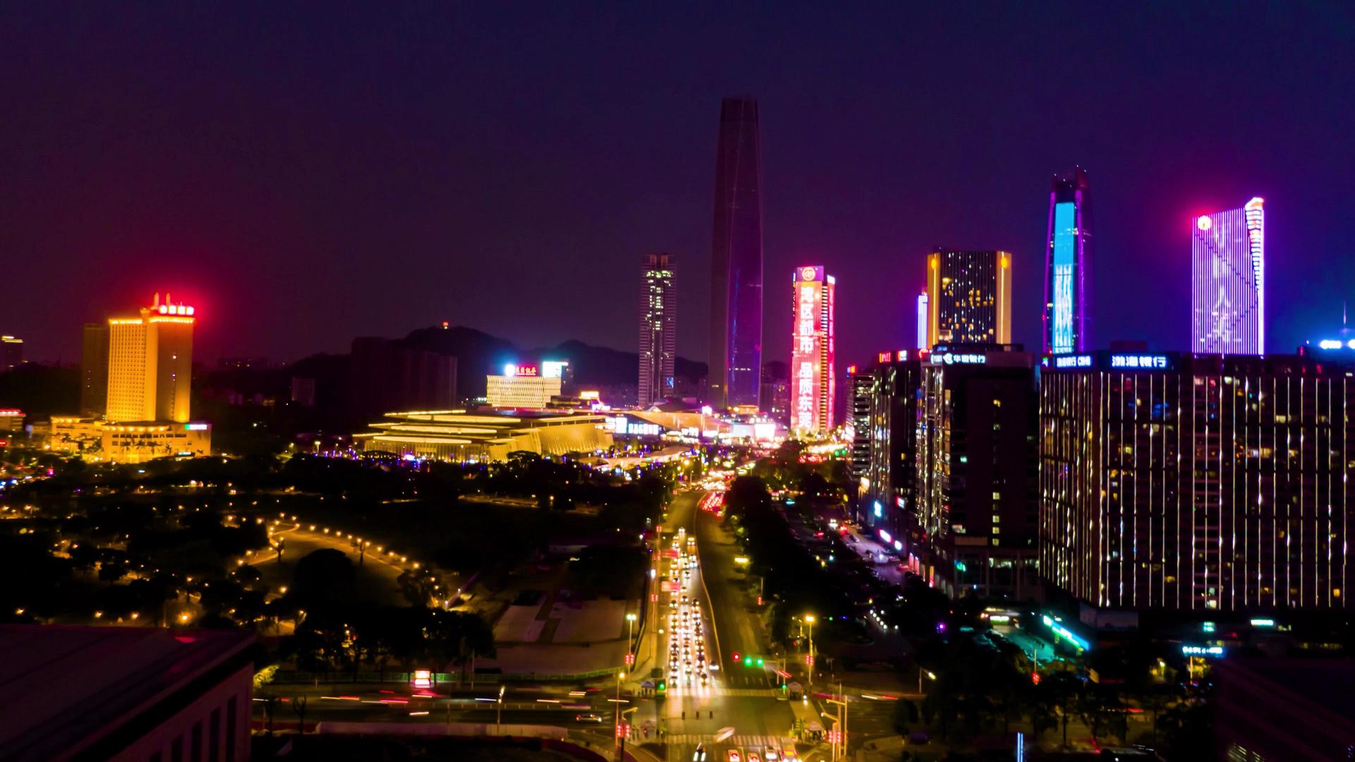 4K航拍东莞城市夜景灯光秀移动延时摄影视频的预览图