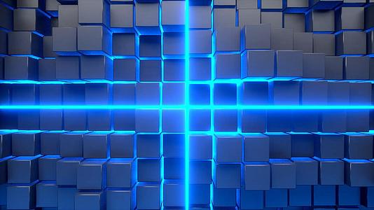 科技感立方几何体蓝色光效三维动画视频的预览图